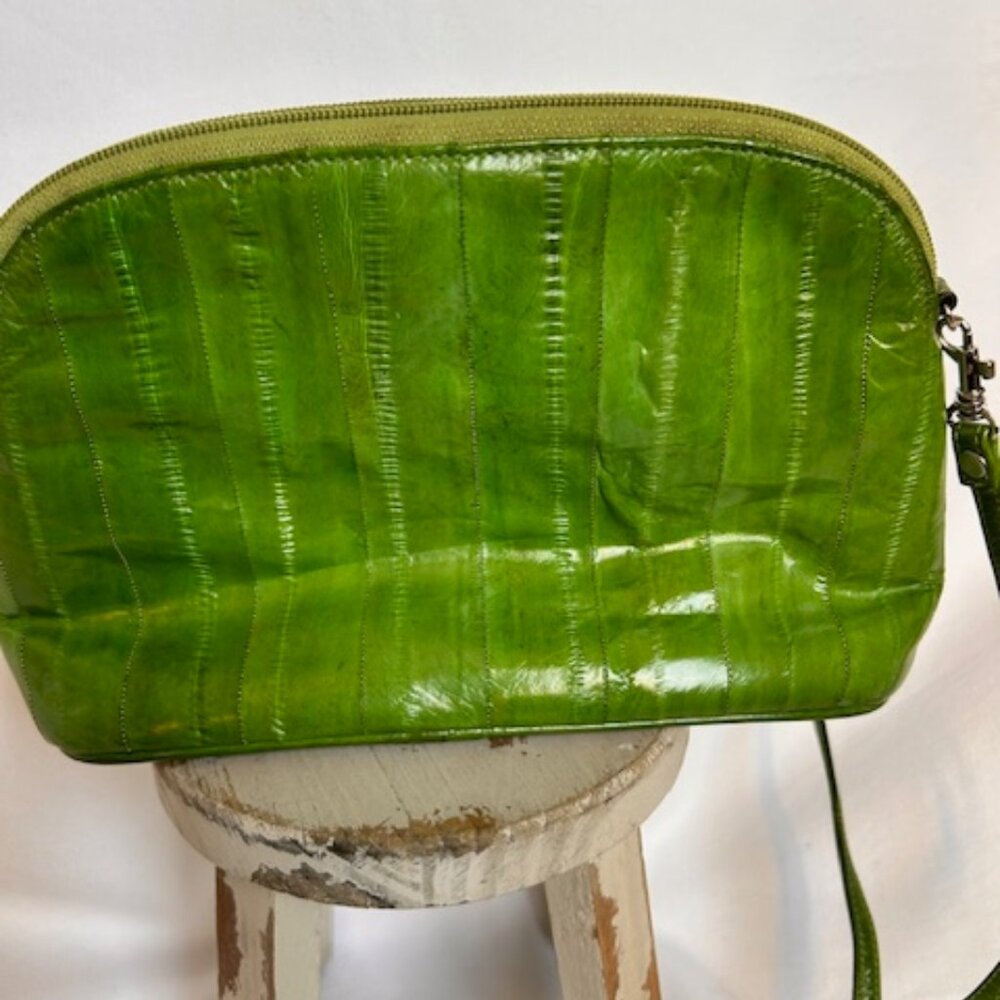 Lee Sands Vintage Eel Skin Crossbody Purse Lime Green Y2K Shoulder Bag Pop Color - Picture 7 of 14